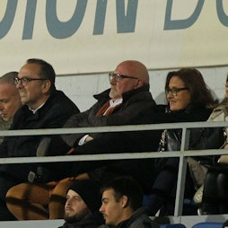 Dr. Christian Dollinger (M.), Vizepräsident von Olimpija Ljubljana und Anwalt aus München, bei einem Spiel seiner Mannschaft (Archivbild)