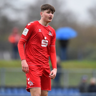Fußball A-Junioren Bundesliga West Saison 2022/2023 12. Spieltag: MSV Duisburg - 1. FC Köln am 18.02.2023 an der BSA Westender Strasse in Duisburg Jaka Cuber Potocnik  1. FC Köln U19  Nordrhein-Westfalen Deutschland *** Soccer A Junior Bundesliga West season 2022 2023 12 matchday MSV Duisburg 1 FC Köln on 18 02 2023 at the BSA Westender Strasse in Duisburg Jaka Cuber Potocnik 1 FC Köln U19 North Rhine Westphalia Germany