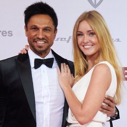 Daniel Aminati, Fernsehmoderator, kommt mit seiner Partnerin Patrice Eva Fischer zur Weltpremiere des Films «Die Hochzeit» im Zoo Palast. (zu dpa "Moderator Daniel Aminati wird Vater") +++ dpa-Bildfunk +++