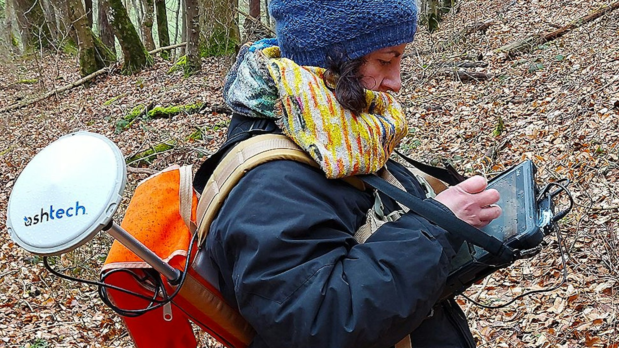 Biologin Nato Tephnabze-Hörnchen gibt die Daten der erfassten Bäume direkt in das digitale Datennetz ein, via Antenne und Satellit werden sie übermittelt.