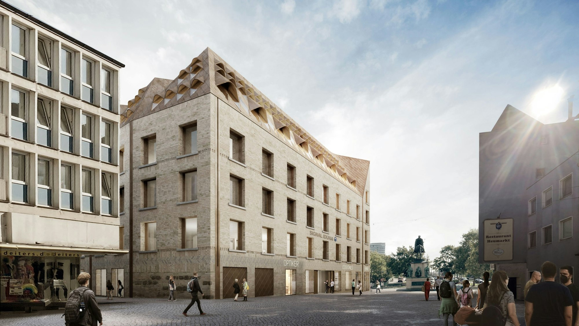 Die Visualisierung zeigt ein neues Bürohaus am Heumarkt.