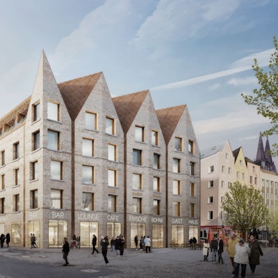 Die Visualisierung zeigt das neue Bürohaus am Heumarkt.