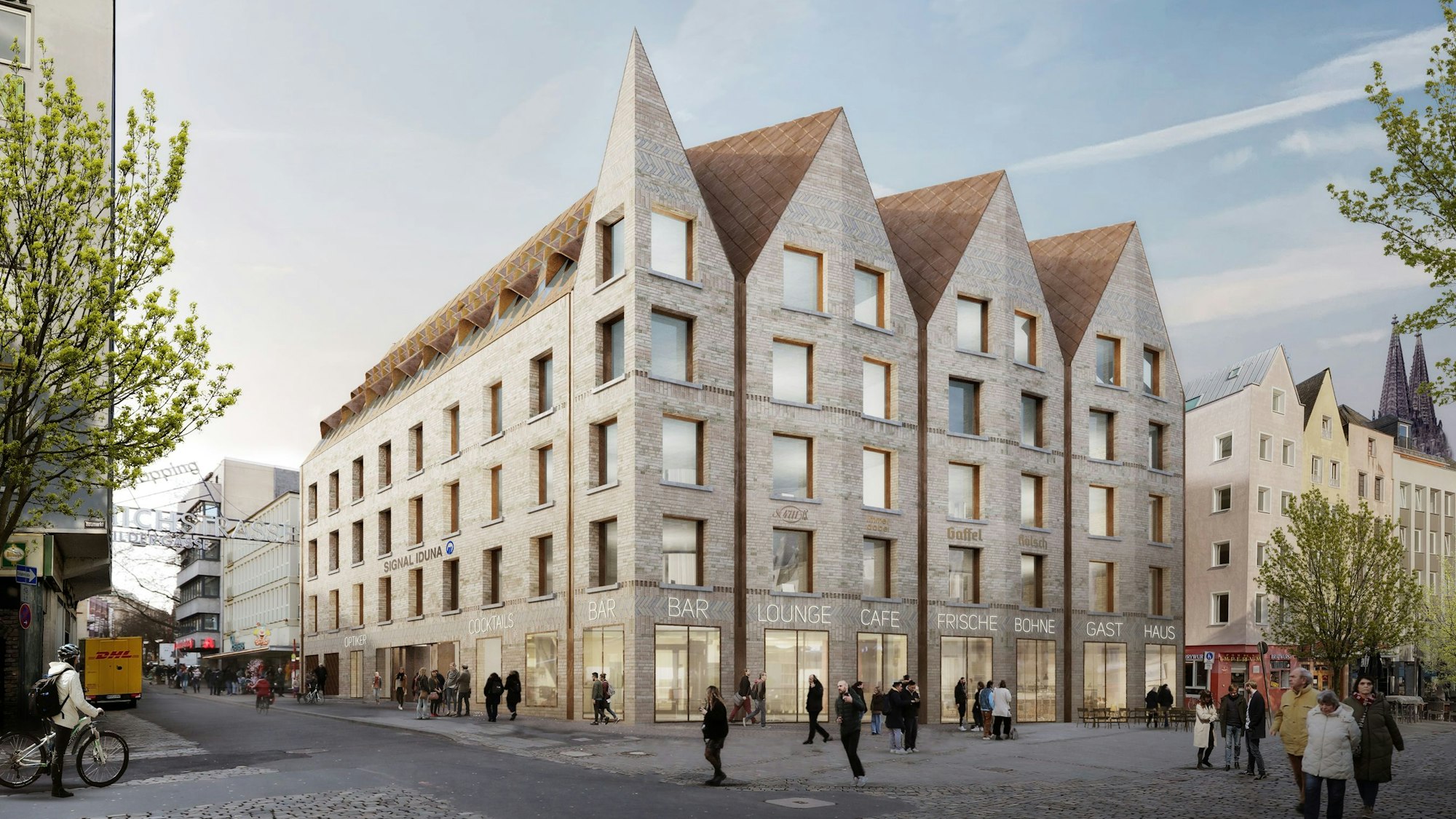 Die Visualisierung zeigt das neue Bürohaus am Heumarkt.