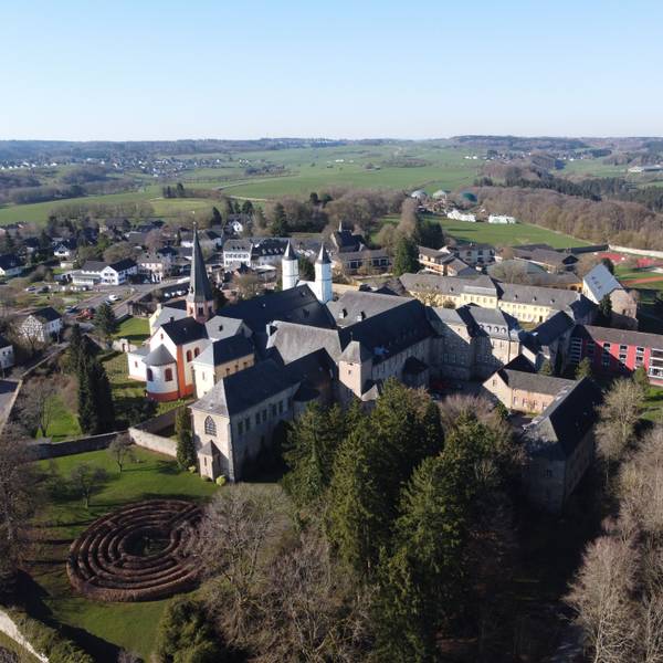 Es ist das Kloster Steinfeld von oben zu sehen.