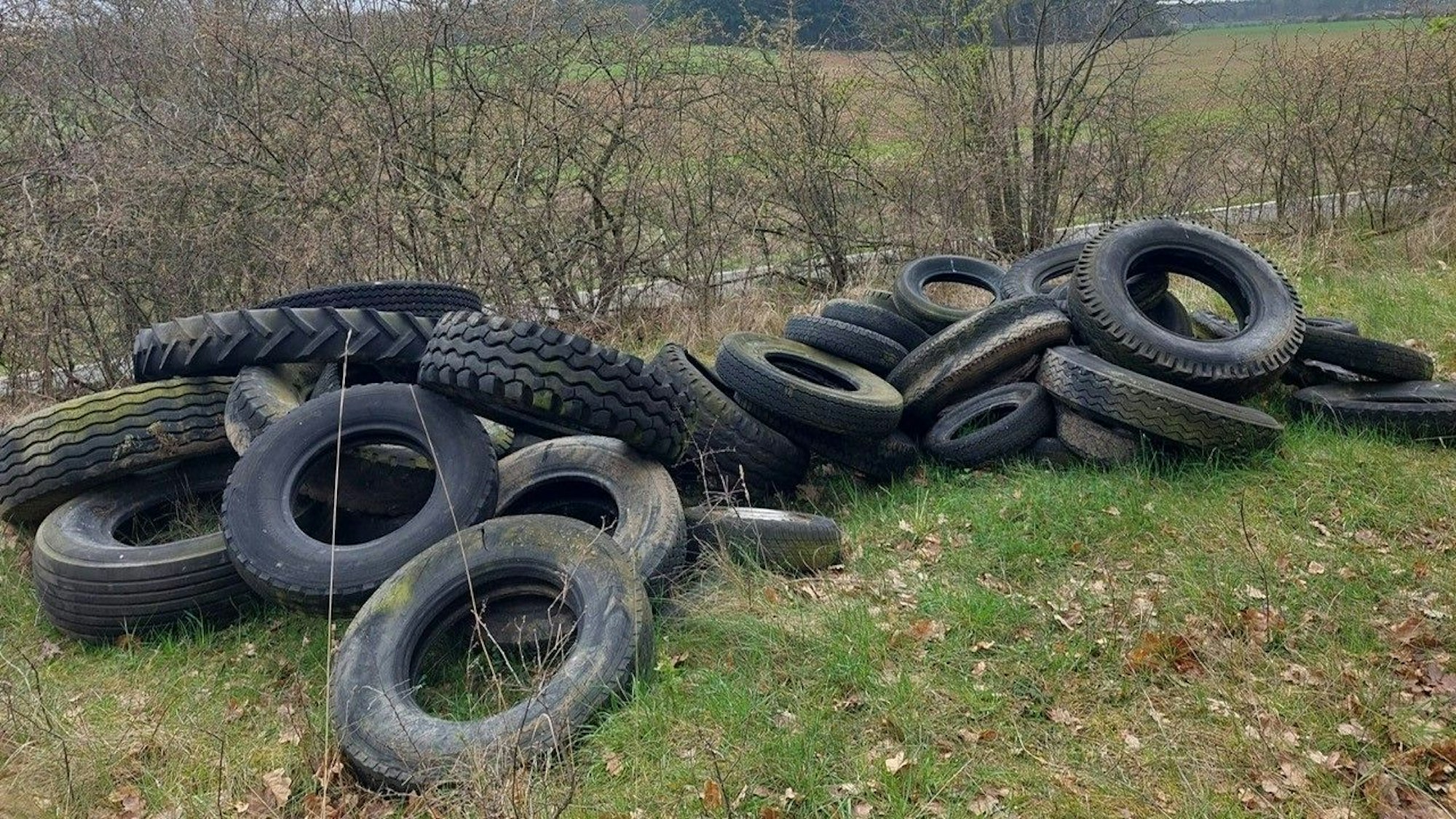 Direkt neben der Straße zwischen Iversheim und Wachendorf lagerten illegal entsorgte Altreifen.