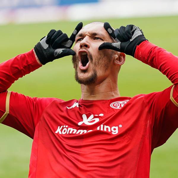 Stürmer Ludovic Ajorque vom FSV Mainz 05 jubelt über sein Tor zum 1:0 gegen den SV Werder Bremen.