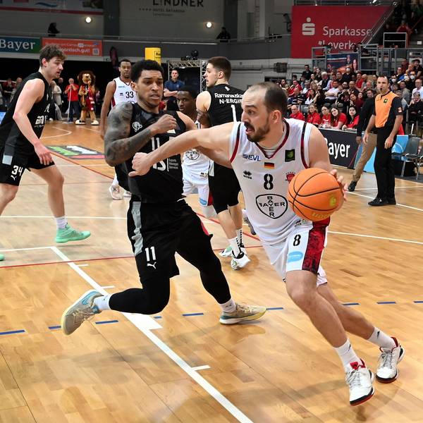 09.04.2023, Basketball-Bayer Giants-Nürnberg Falcons
vorne: Dejan Kovacevic (Bayer)
Foto: Uli Herhaus