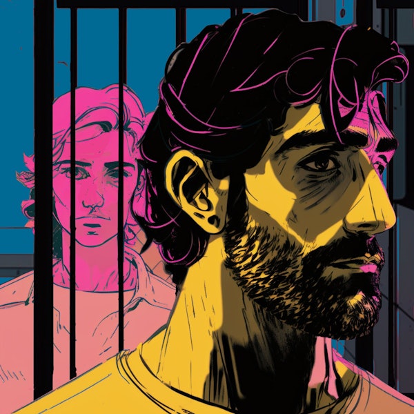 Eine Illustration zeigt eine Frau und einen Mann, die Gitterstäbe voneinander trennen.