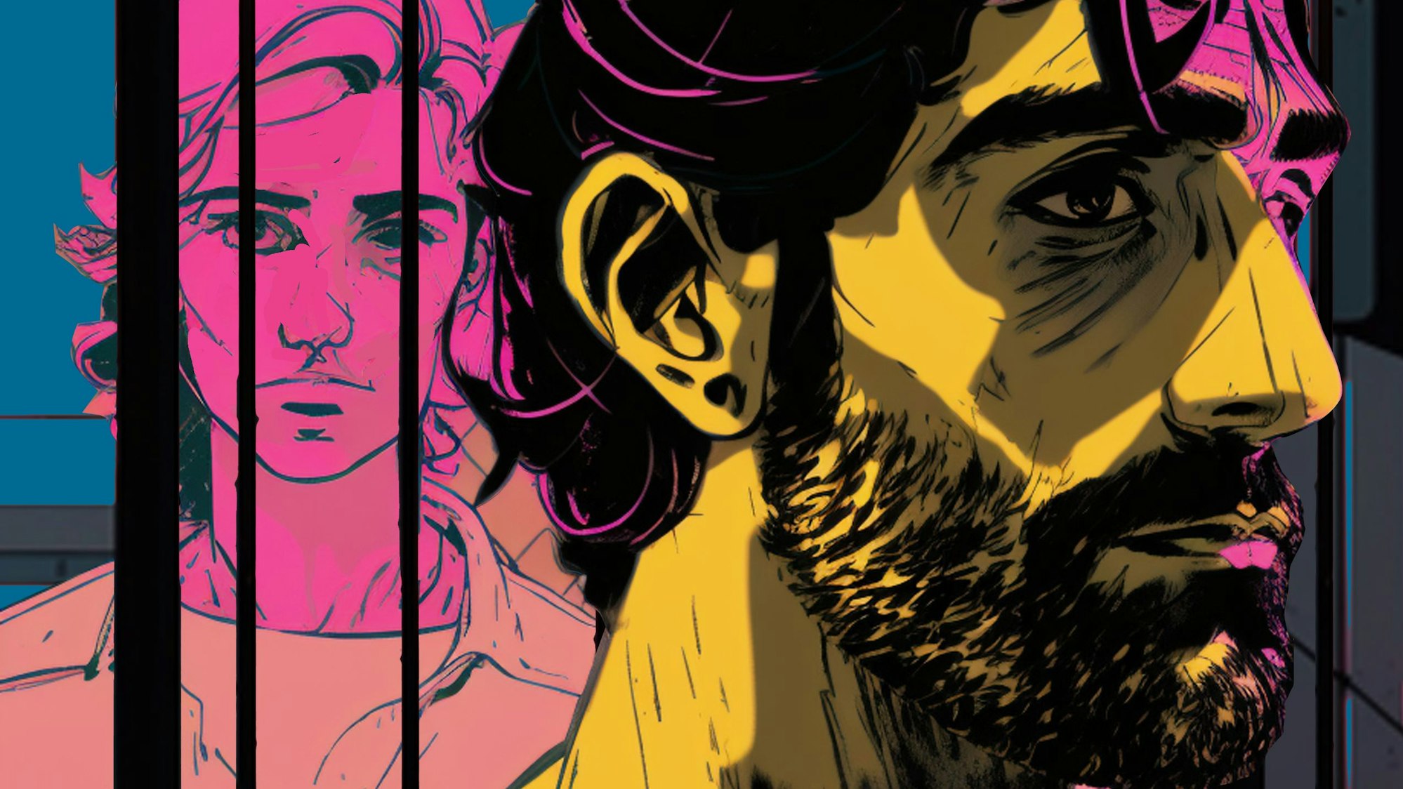 Eine Illustration zeigt eine Frau und einen Mann, die Gitterstäbe voneinander trennen.