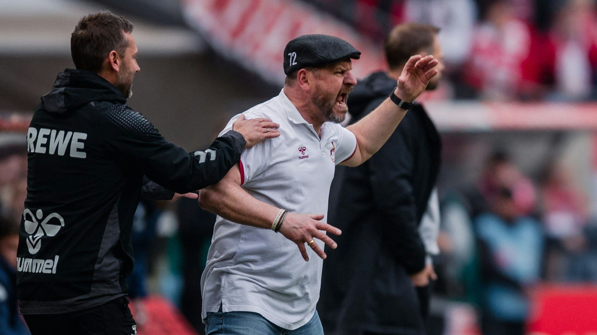 Kölns Trainer Steffen Baumgart ist außer sich an der Seitenlinie.