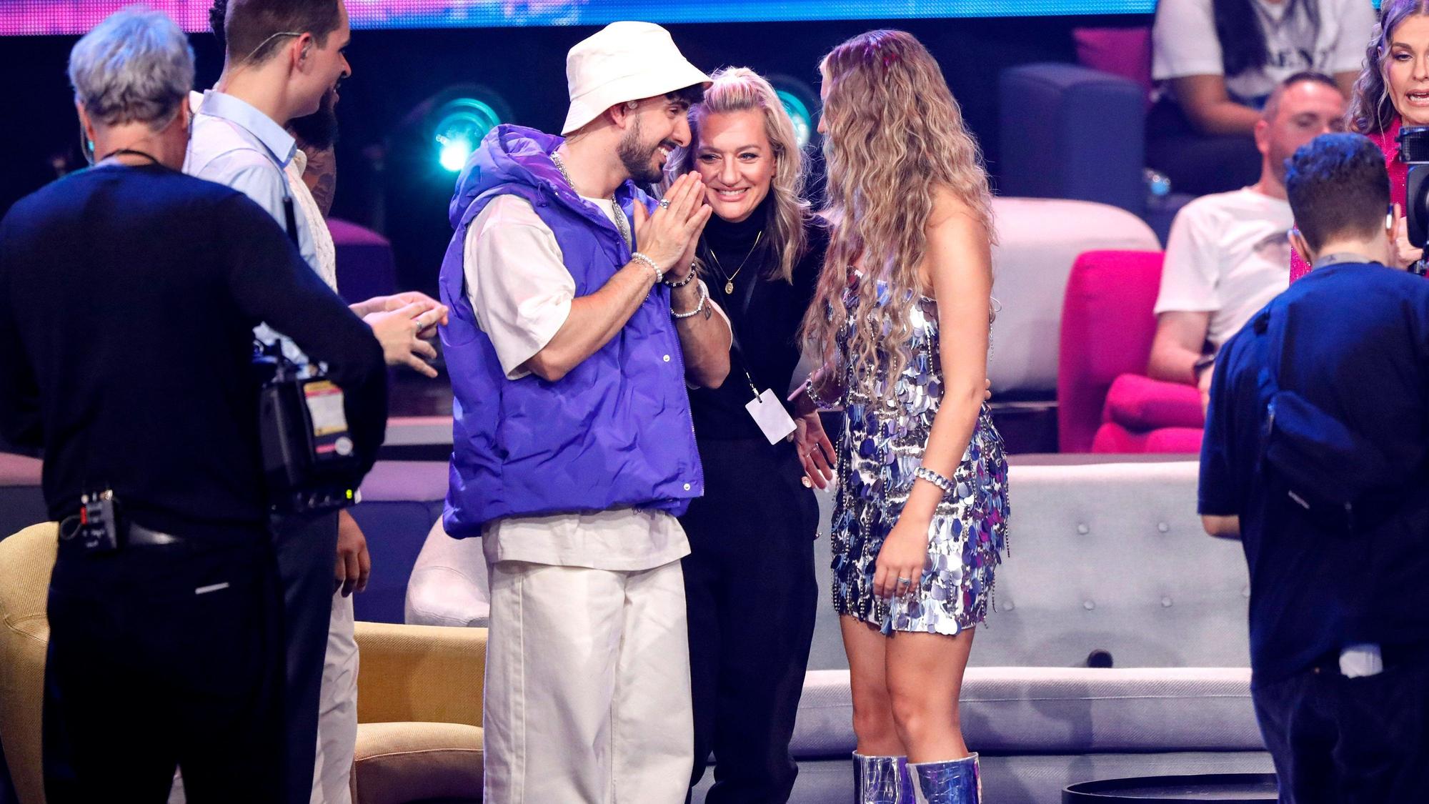Kiyan Yousefbeik, Juliette Schoppmann und Leony beim Finale der 20. Staffel der RTL-Castingshow Deutschland sucht den Superstar / DSDS 2023 im MMC Coloneum.