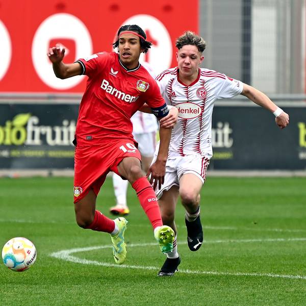 16.04.2023, Fussball-U17-Bayer 04-Düsseldorf
links: Francis Onyeka (Bayer)
Foto: Uli Herhaus