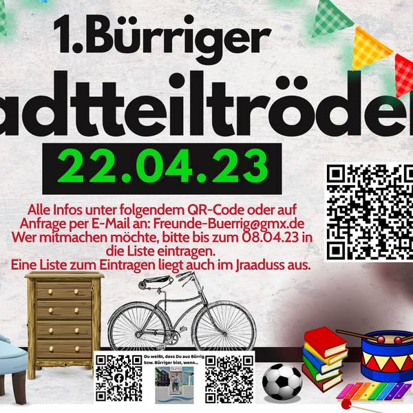 Das Plakat für den ersten Bürriger Stadtteil-Trödel am Samstag, 22. April 2023