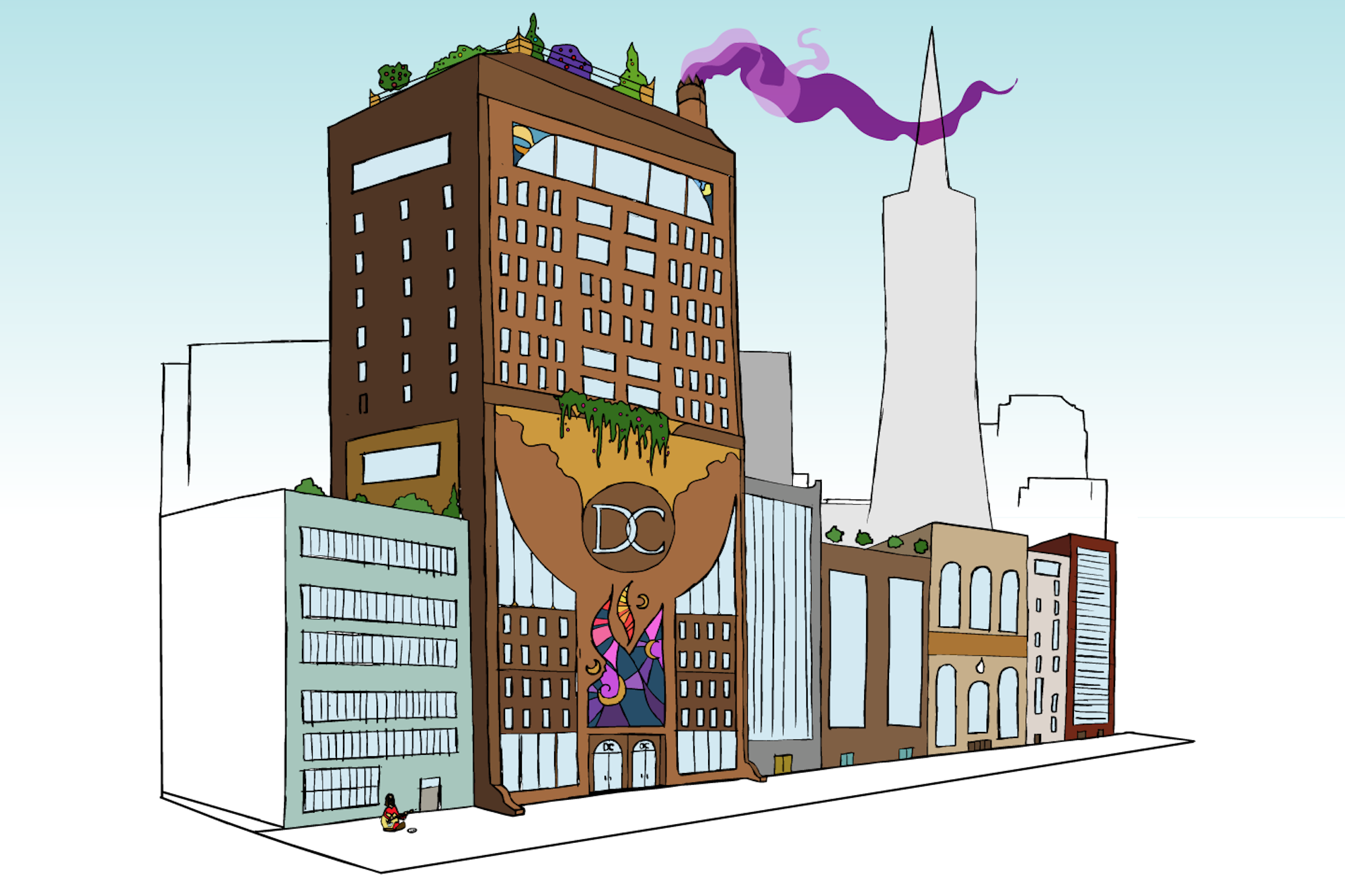 Comic Bild von Gymglish Fremdsprachen lernen. Hauptquartier der Parfüm Marke Delavigne.