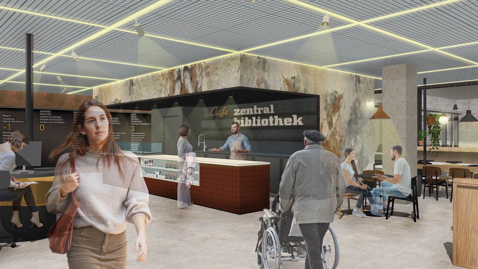 Die Visualisierung zeigt die Pläne für die Bibliothek.