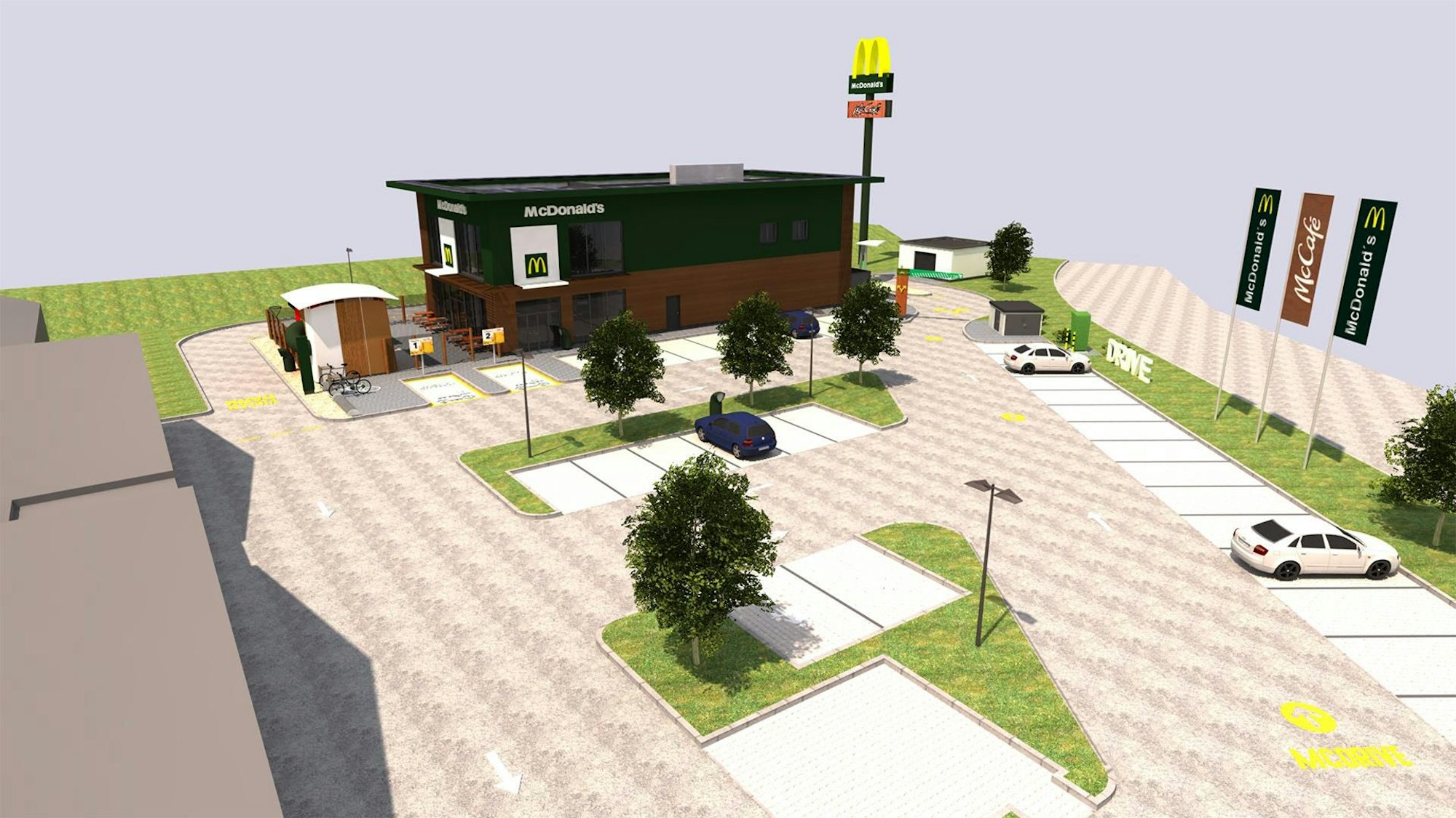 Die Abbildung zeigt die Visualisierung einer geplanten McDonald's-Filiale.