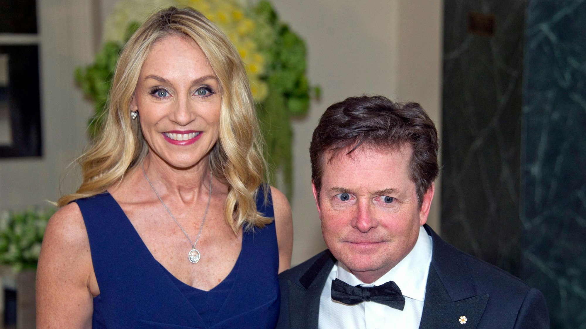 Der Schauspieler Michael J. Fox und seine Frau, die Schauspielerin Tracy Pollan kommen zum Staatsdinner zu Ehren des kanadischen Premierministers J. Trudeau und der kanadischen First Lady Sophie Gregoire-Trudeau ins Weiße Haus.