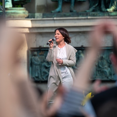 Analena Baerbock im Mai 2022 bei einem Wahlkampfauftritt in Köln.