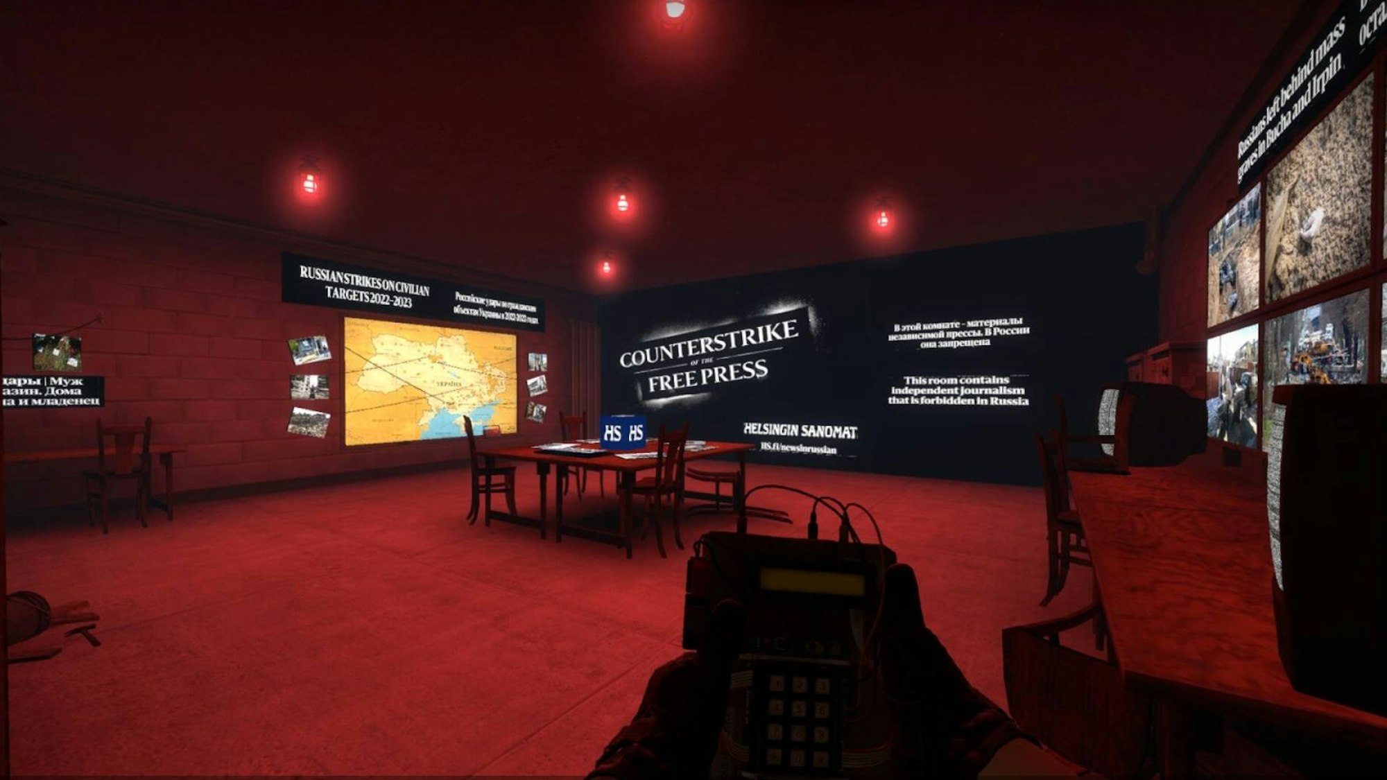 Szene aus Counter-Strike: In einem Geheimraum können Spielerinnen und Spieler, auch aus Russland, Informationen zum russischen Angriffskrieg in der Ukraine finden. Initiiert wurde ungewöhnliche Informations-Idee von der finnischen Zeitung Helsingin Sanomat.