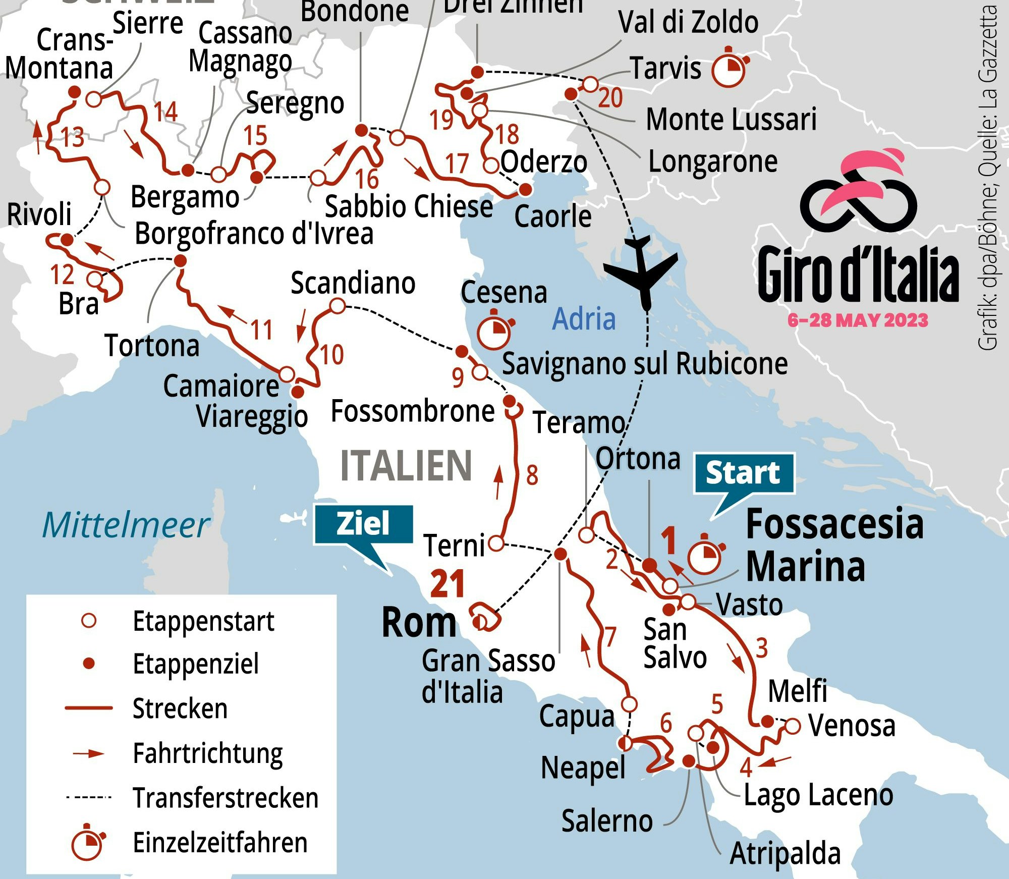 Der Parcours des Giro d'Italia 2023.