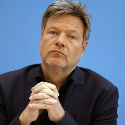 German Minister of Economics and Climate Protection Robert Habeck looks on during a press conference on the government's growth forecast, in Berlin on April 26, 2023. - The German government lifted its growth forecast for this year as rebounding industrial production and slowing inflation helped Europe's top economy weather an energy crisis. (Photo by Odd ANDERSEN / AFP)