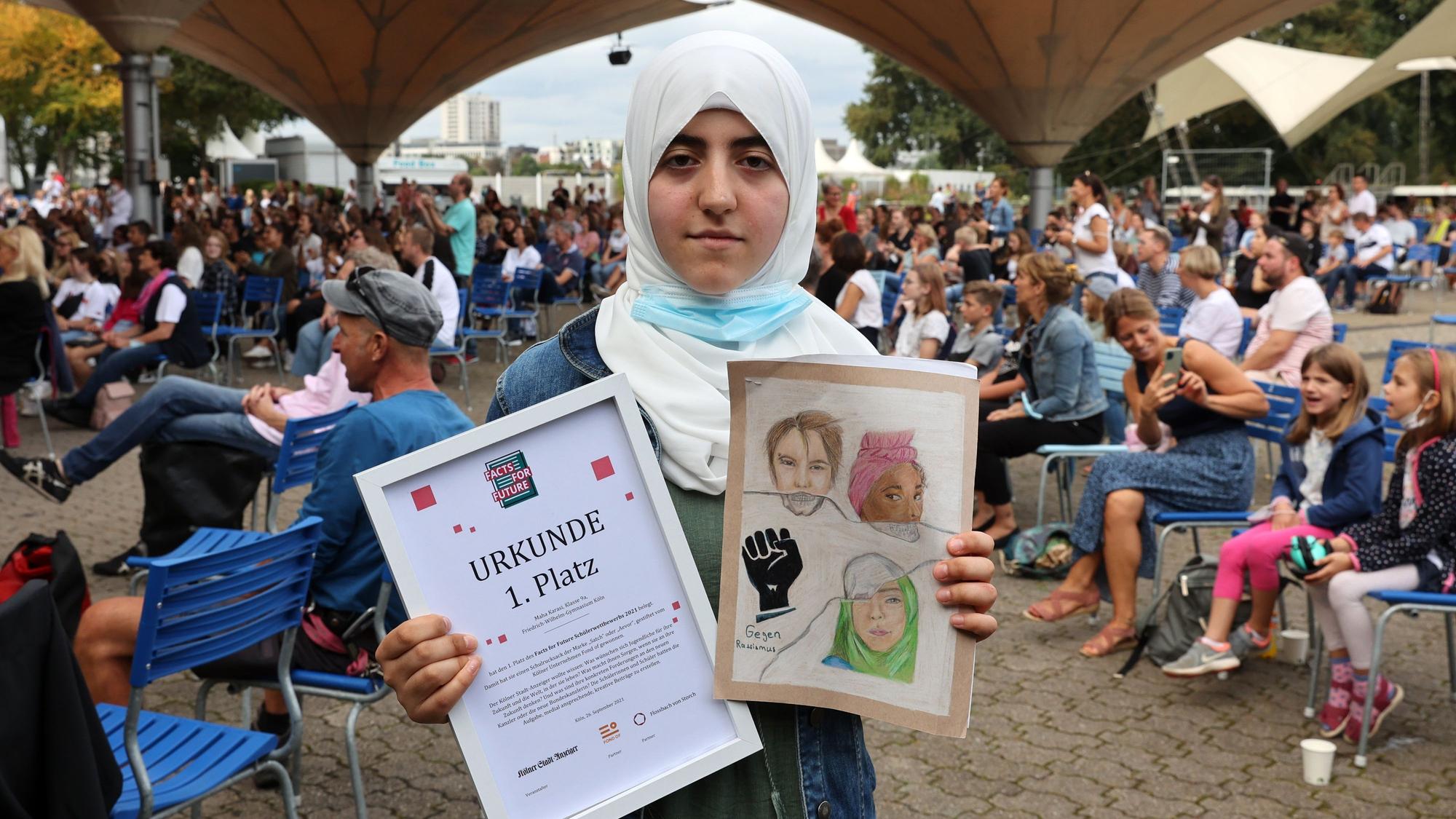 Eine Siegerin beim „Facts for Future“-Wettbewerb im Tanzbrunnen im September 2021