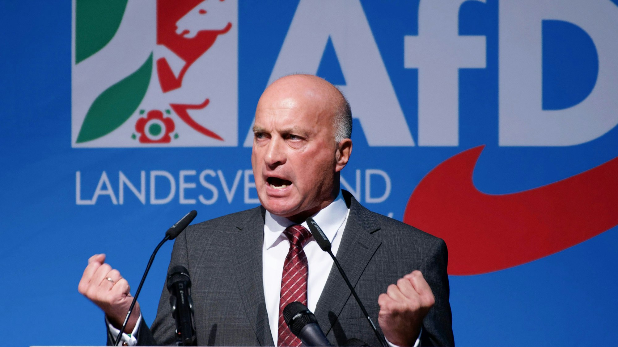 05.10.2019, Nordrhein-Westfalen, Kalkar: Rüdiger Lucassen beim Landesparteitag der AfD in NRW. (Archivfoto)