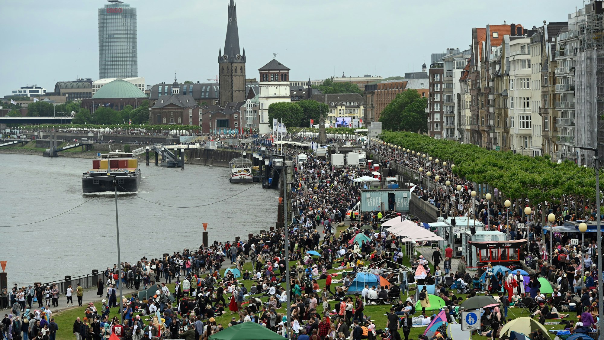 Besucher beim Japan-Tag an der Düsseldorfer Rheinpromenade