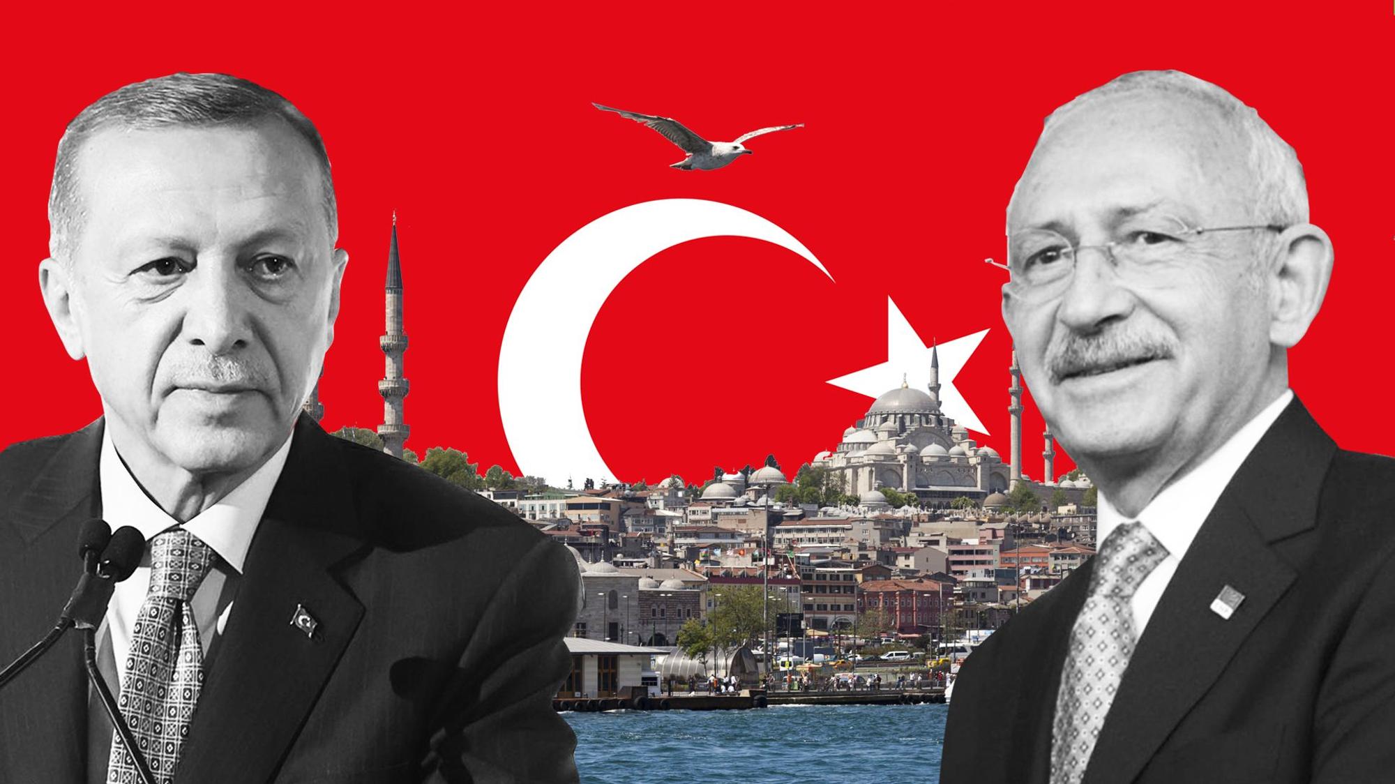 Der amtierende türkische Staatspräsident Erdoğan (l.) liegt in aktuellen Umfragen hinter seinem Herausforderer Kılıçdaroğlu. (Montage)
