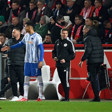 Pal Dardai und Davie Selke im November 2021 beim Berliner Derby gegen den 1. FC Union