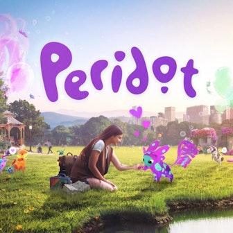 In dem App-Spiel „Peridot“ können Menschen mit virtuellen Wesen in der realen Welt interagieren. Auf dem Bild interagiert eine Frau in einem Park mit einem dieser virtuellen Wesen.