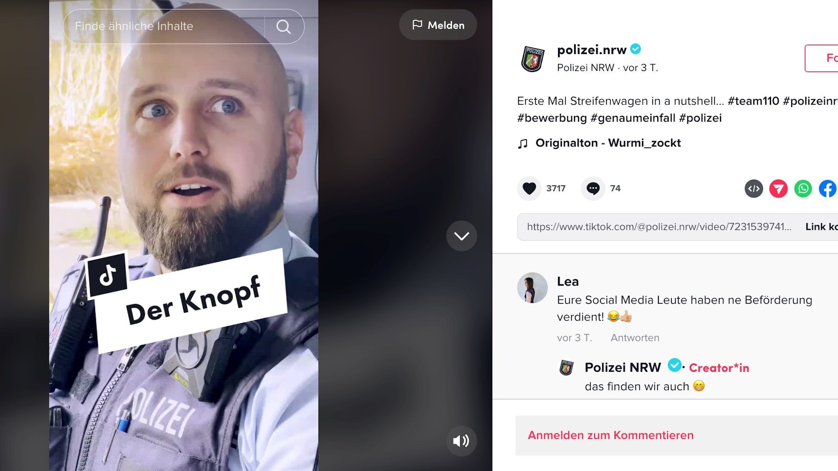 Tiktok-Video der NRW Polizei wurde nach Ratingen gelöscht