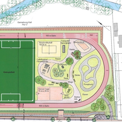Es ist der Plan für die Spiel- und Sportfläche in Kall zu sehen.