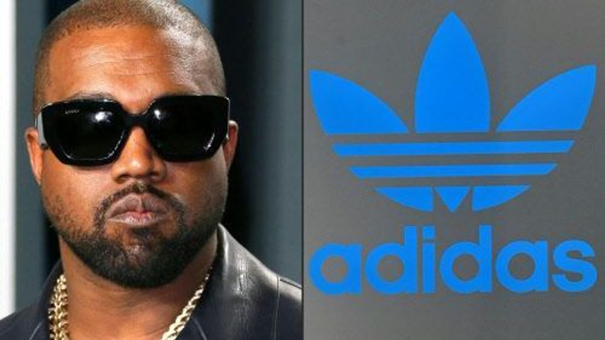Der Rapper Kanye West und das Logo von Adidas.