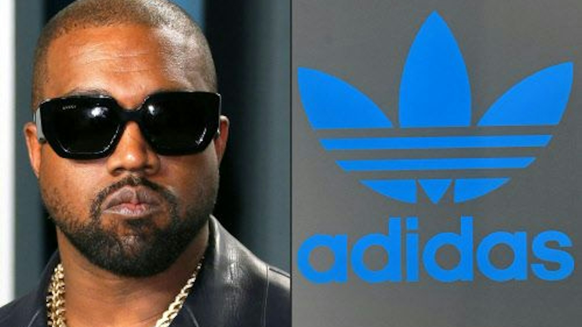 Der Rapper Kanye West und das Logo von Adidas.
