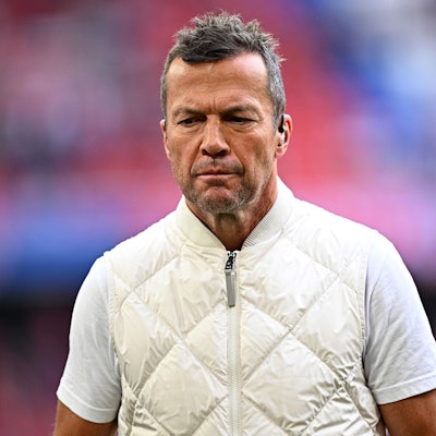 Lothar Matthäus, Ex-Fußballprofi und TV-Experte in der Allianz Arena beim Spiel Bayern München gegen RB Leipzig