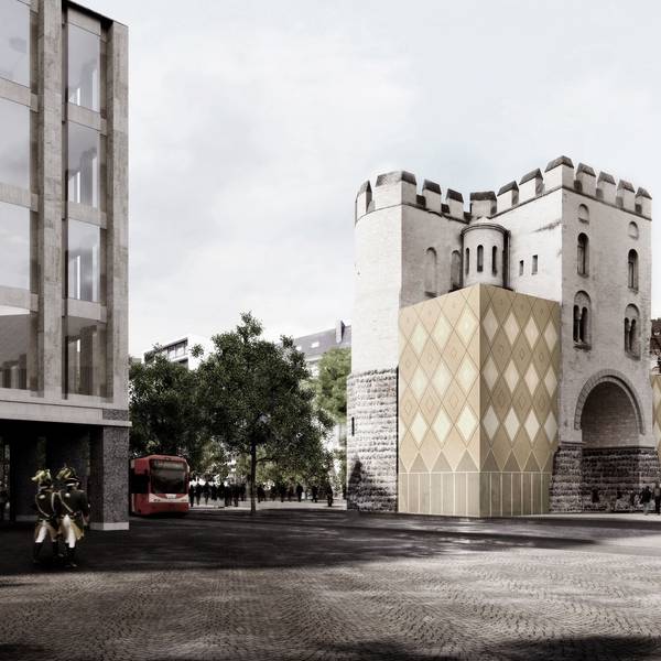 Die Visualisierung zeigt die Hahnentorburg mit Anbauten.