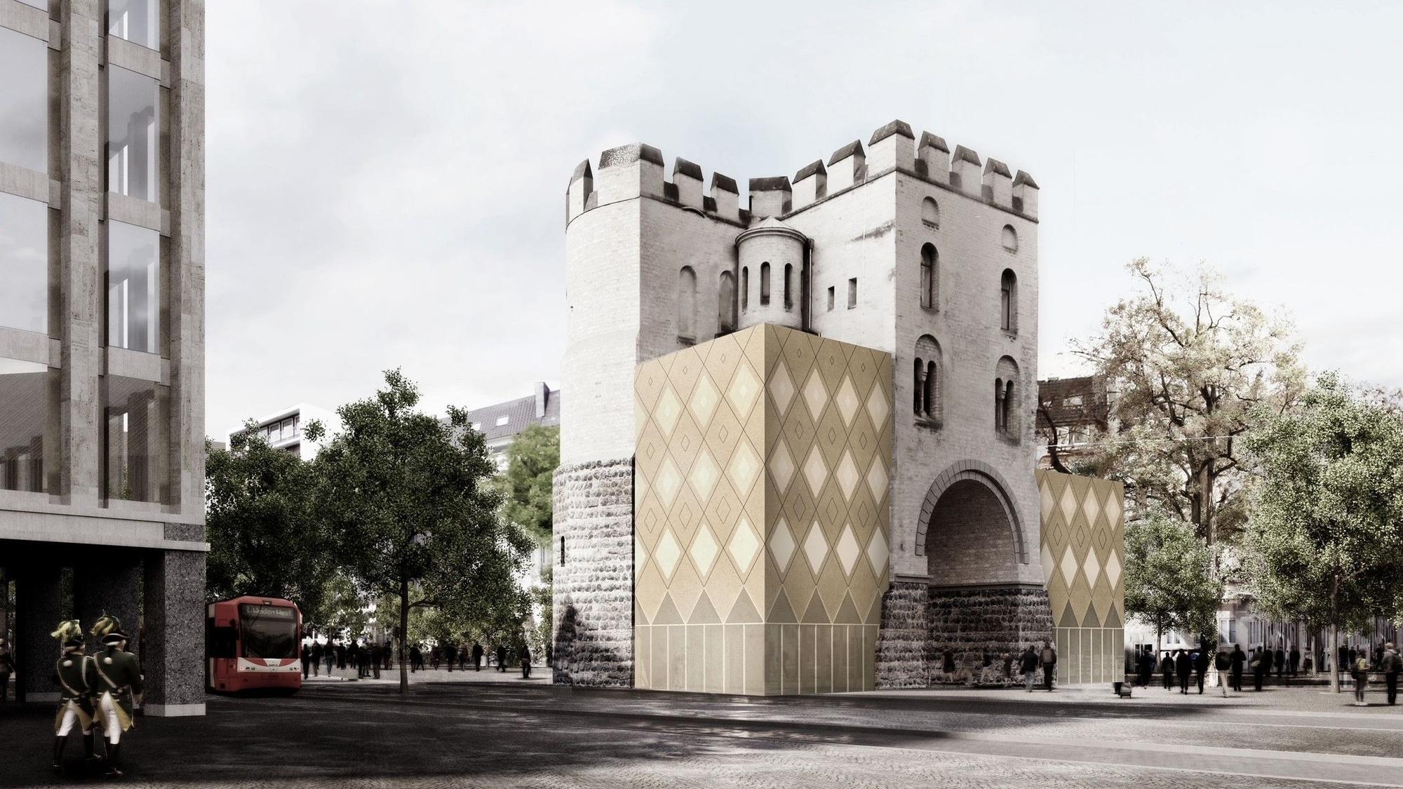 So soll die Hahnentorburg mit den beiden Anbauten aussehen.