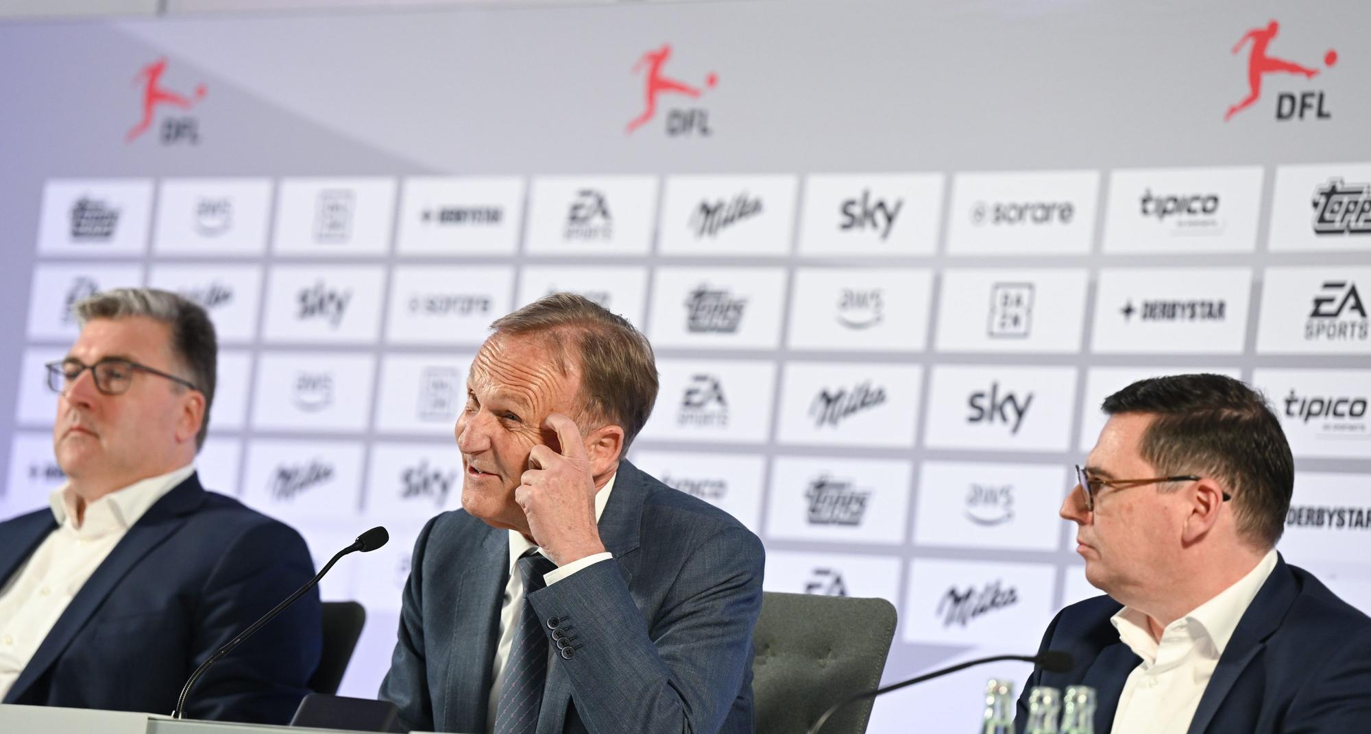 Die DFL-Führung Axel Hellmann (l-r), Hans-Joachim Watzke und Oliver Leki.