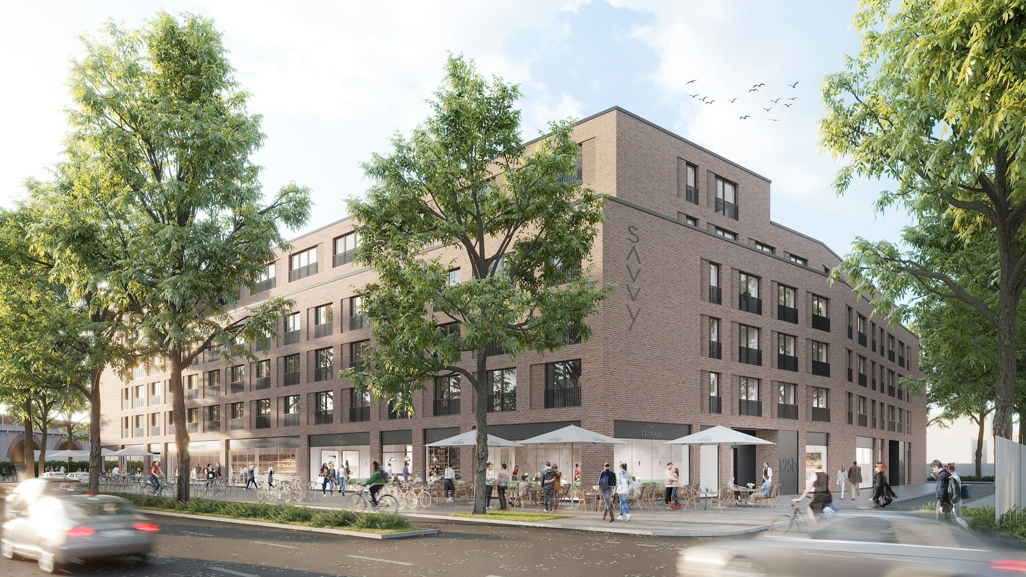 Eine Visualisierung des neuen Gebäudes am Ehrenfeldgürtel der Savvy Group aus 2023.