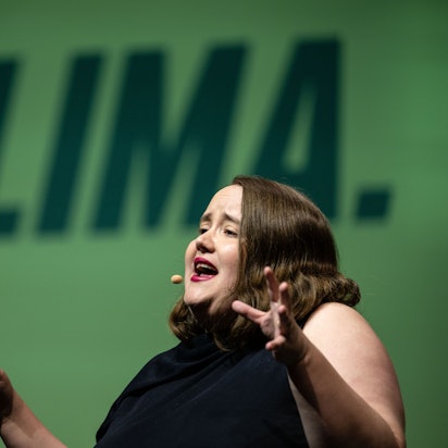 Ricarda Lang, Bundesvorsitzende der Grünen, spricht beim Landesparteitag von Bündnis 90/Die Grünen Nordrhein-Westfalen in der Halle Münsterland.