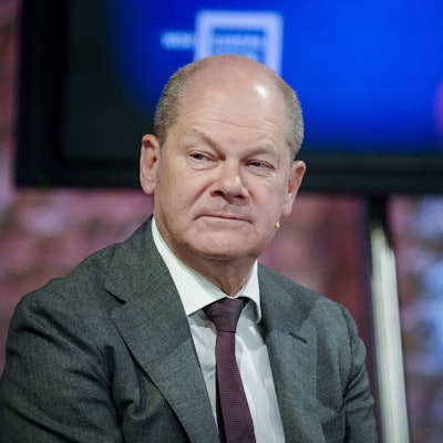 Bundeskanzler Olaf Scholz (SPD) nimmt am 25. Internationalen WDR Europaforum teil.