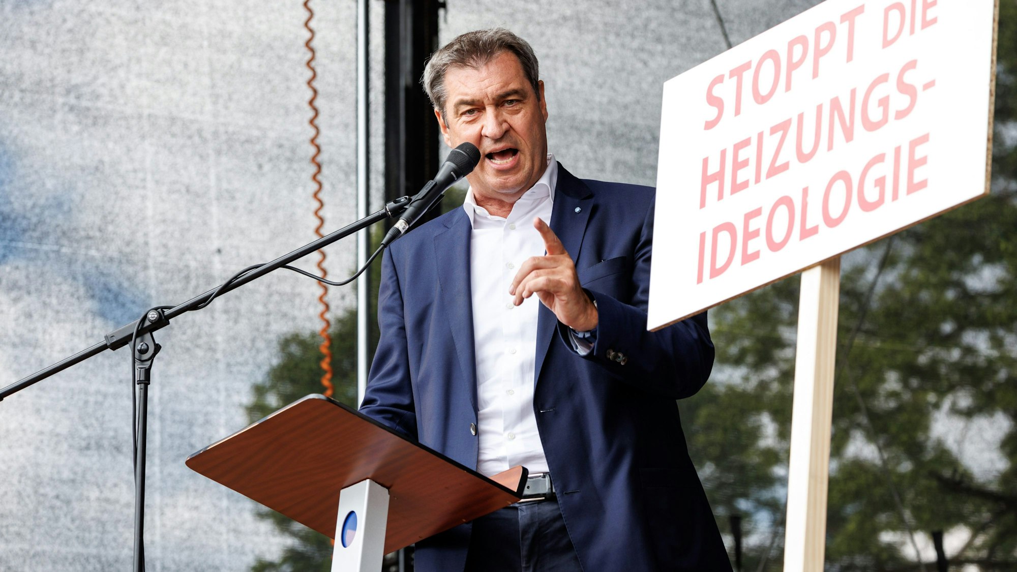 Bayerns Ministerpräsident Markus Söder (CSU) am Wochenende auf einer Kundgebung in Erding. Am 8. Oktober wird dort der nächste Landtag gewählt.