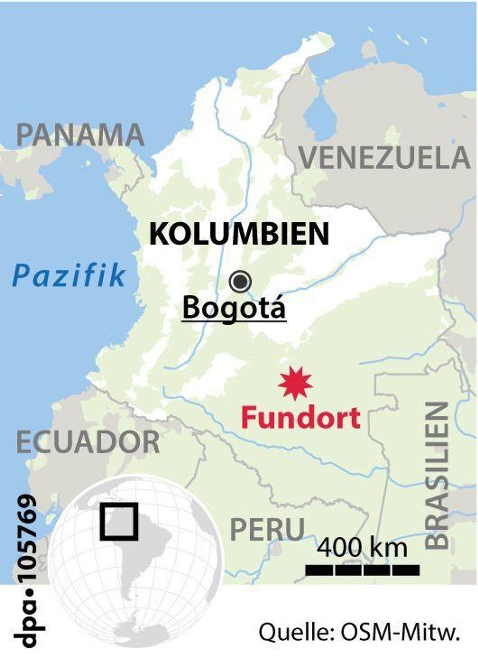Grafik zeigt den Fundort der Kinder im kolumbianischen Dschungel.