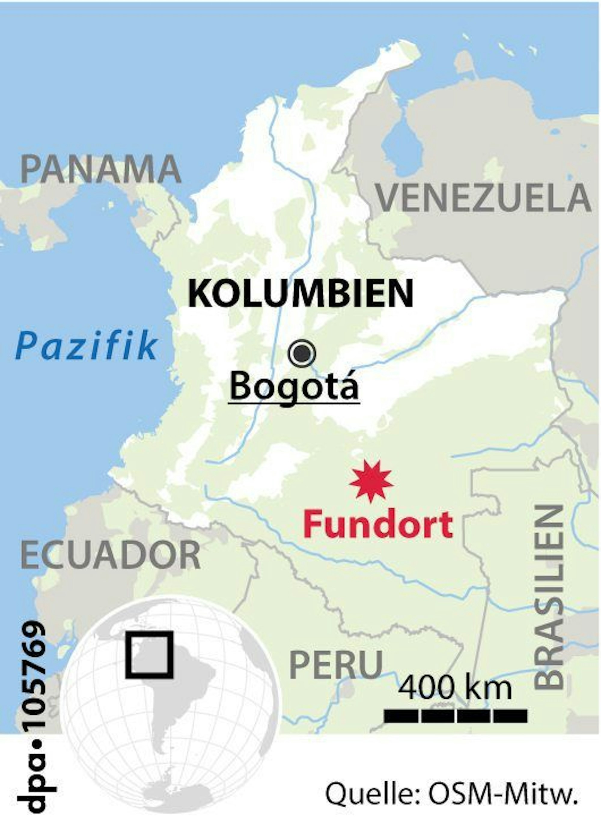 Grafik zeigt den Fundort der Kinder im kolumbianischen Dschungel.