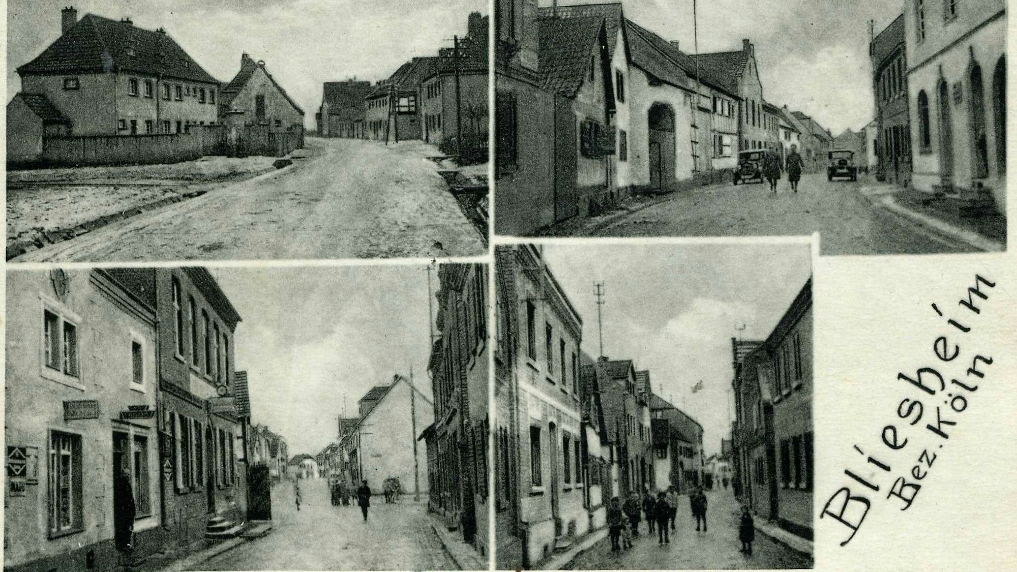 Das Foto zeigt eine alte Postkarte mit Bliesheimer Motiven.