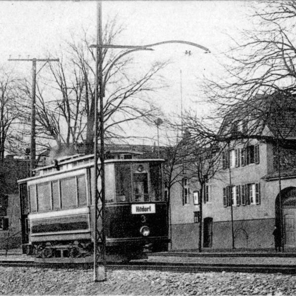 1920: Straßenbahn in Hitdorf.