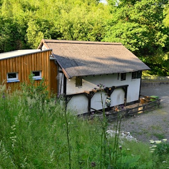 Die alte Mühle mit ihrem dahinterliegenden Anbau.