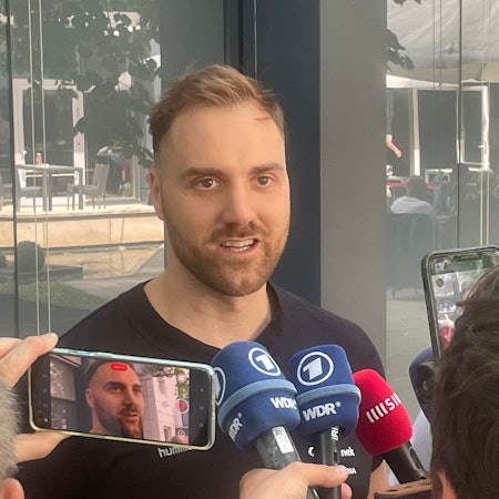 Andreas Wolff beim Media Day vor dem Final Four 2023 in Köln.