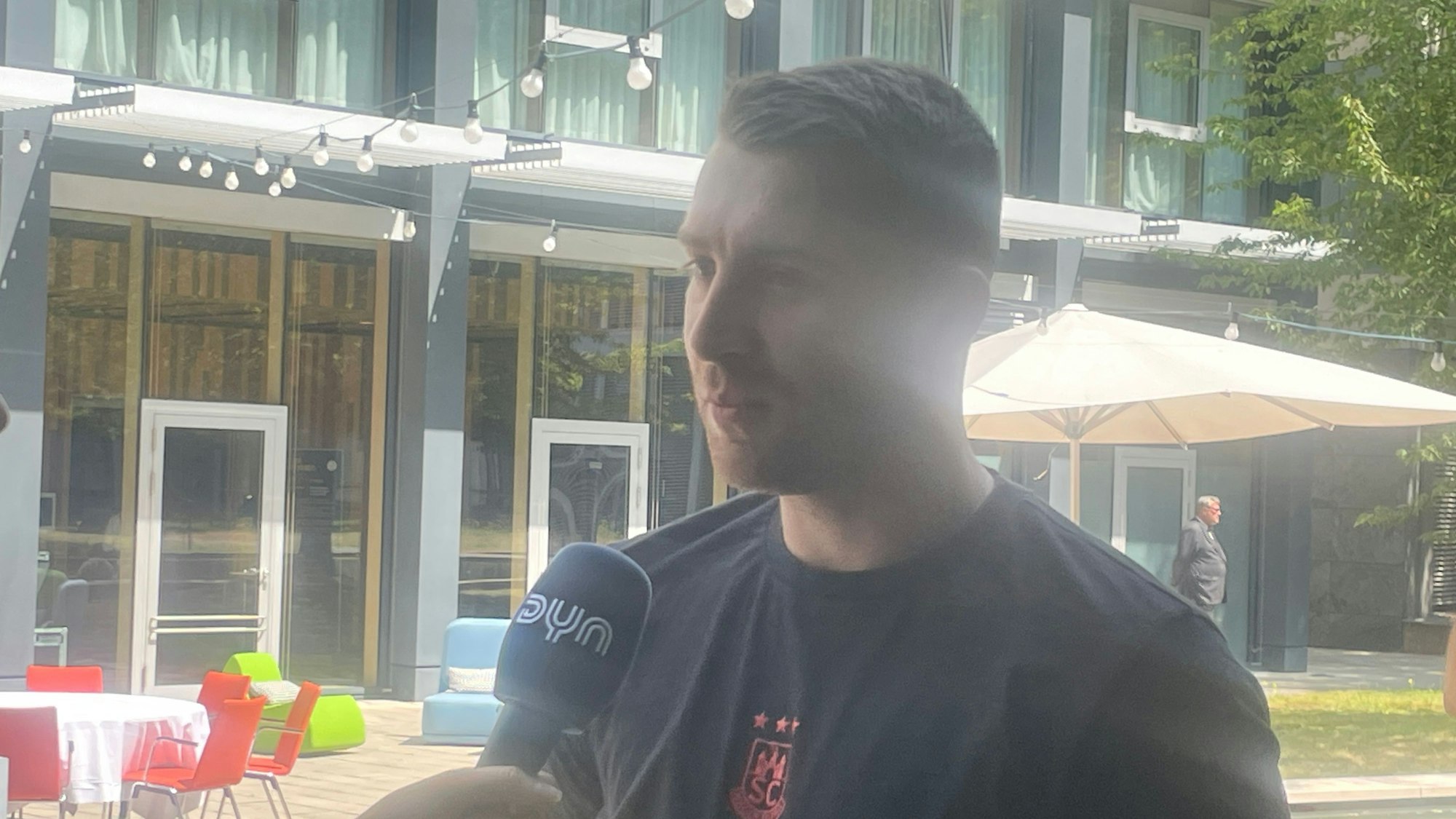 Lukas Mertens (SC Magdeburg) beim Media Day vor dem Final Four 2023 in Köln.